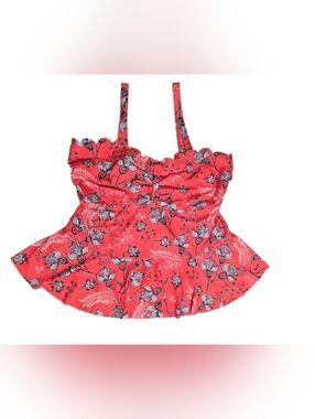 Floral Ruffled Coral Women's Tankini Top